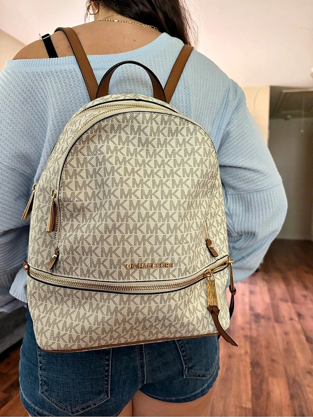 Michael Kors Rhea Zip Medium Logo Backpack Vanilla/Acorn